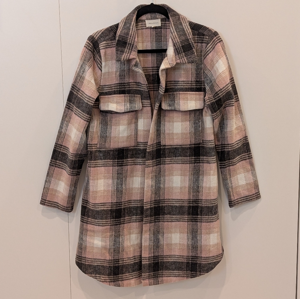 MELLODAY Pink & Black Plaid Coatigan